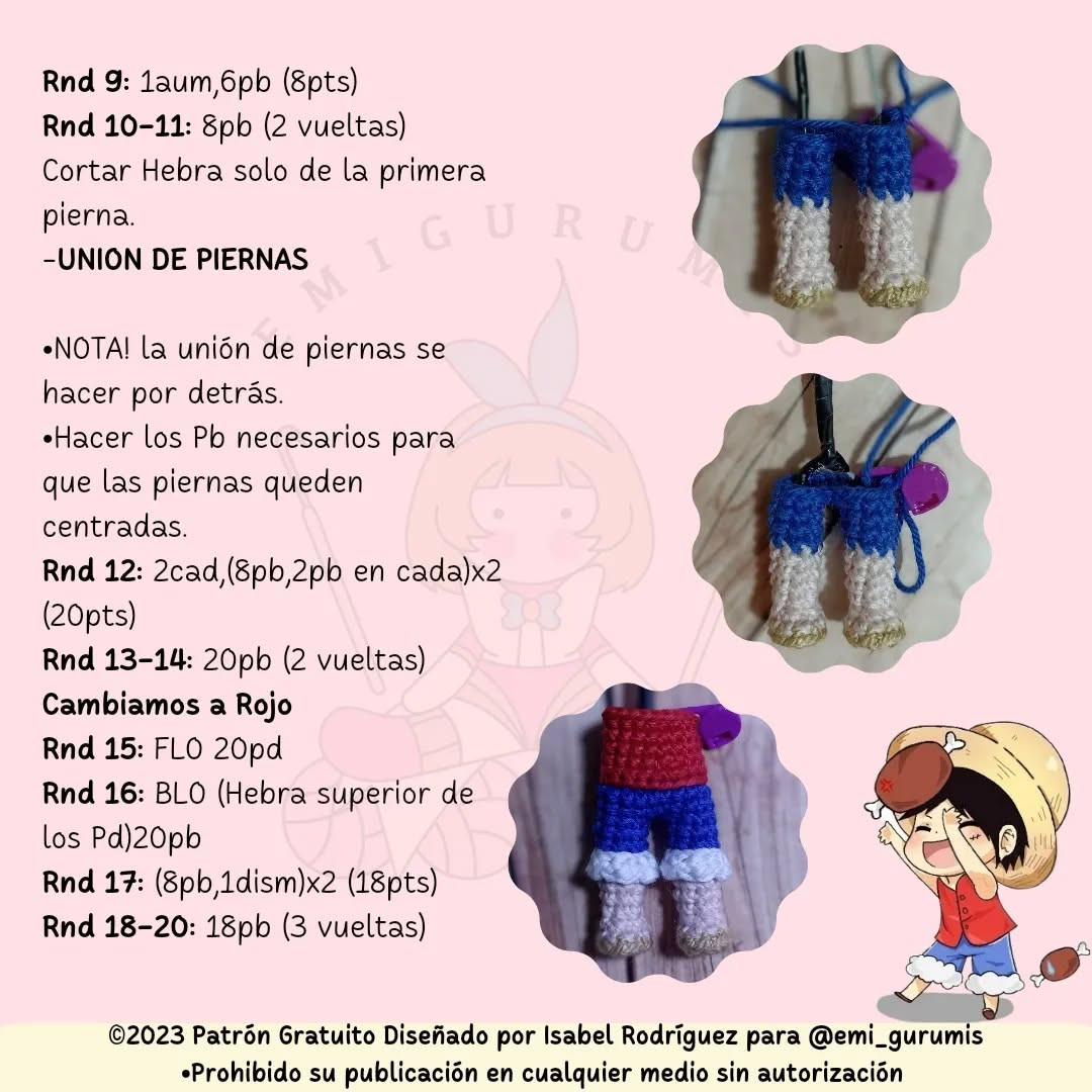 Monkey D. Luffy: Patrón de Amigurumi Gratis