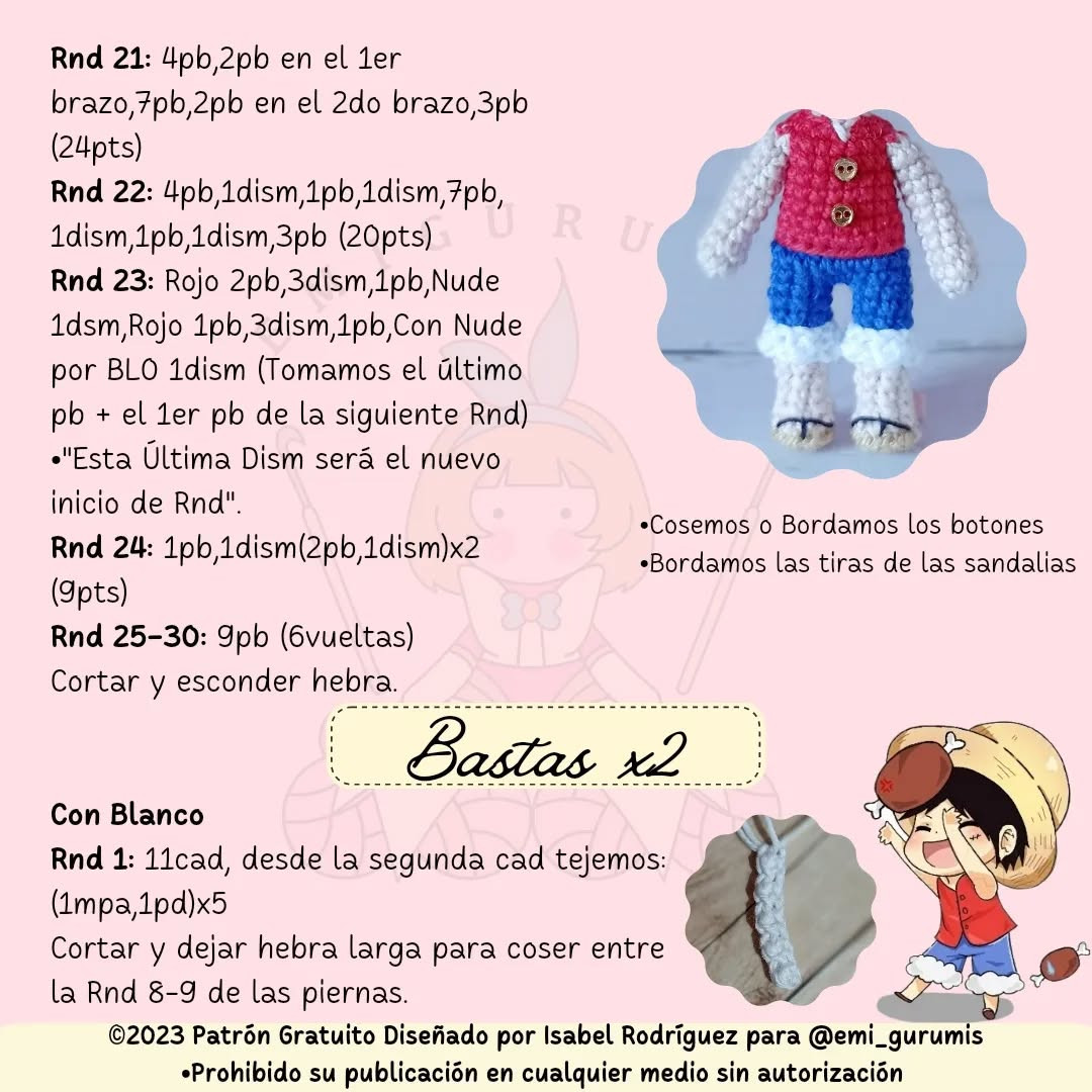 Monkey D. Luffy: Patrón de Amigurumi Gratis