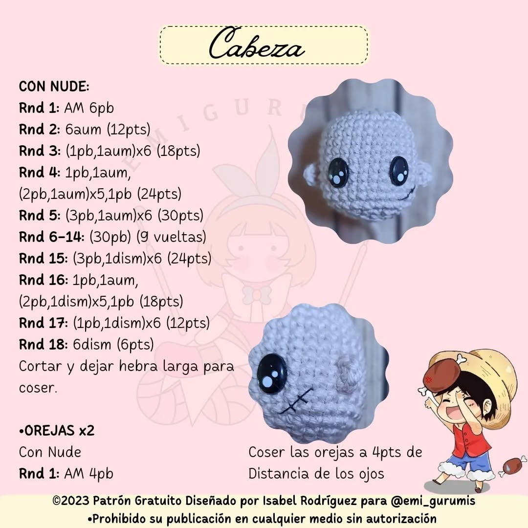 Monkey D. Luffy: Patrón de Amigurumi Gratis