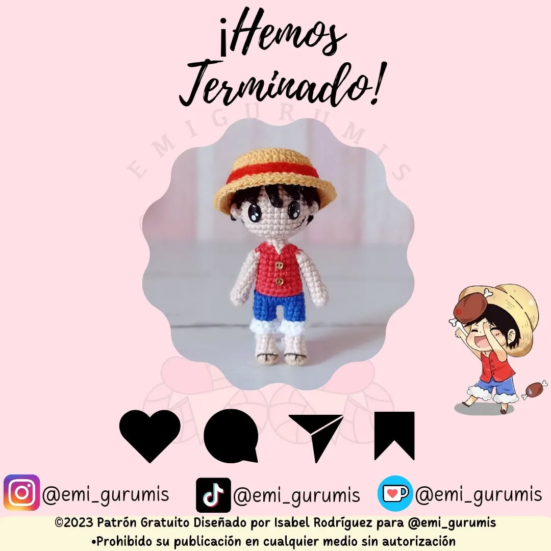 Monkey D. Luffy: Patrón de Amigurumi Gratis