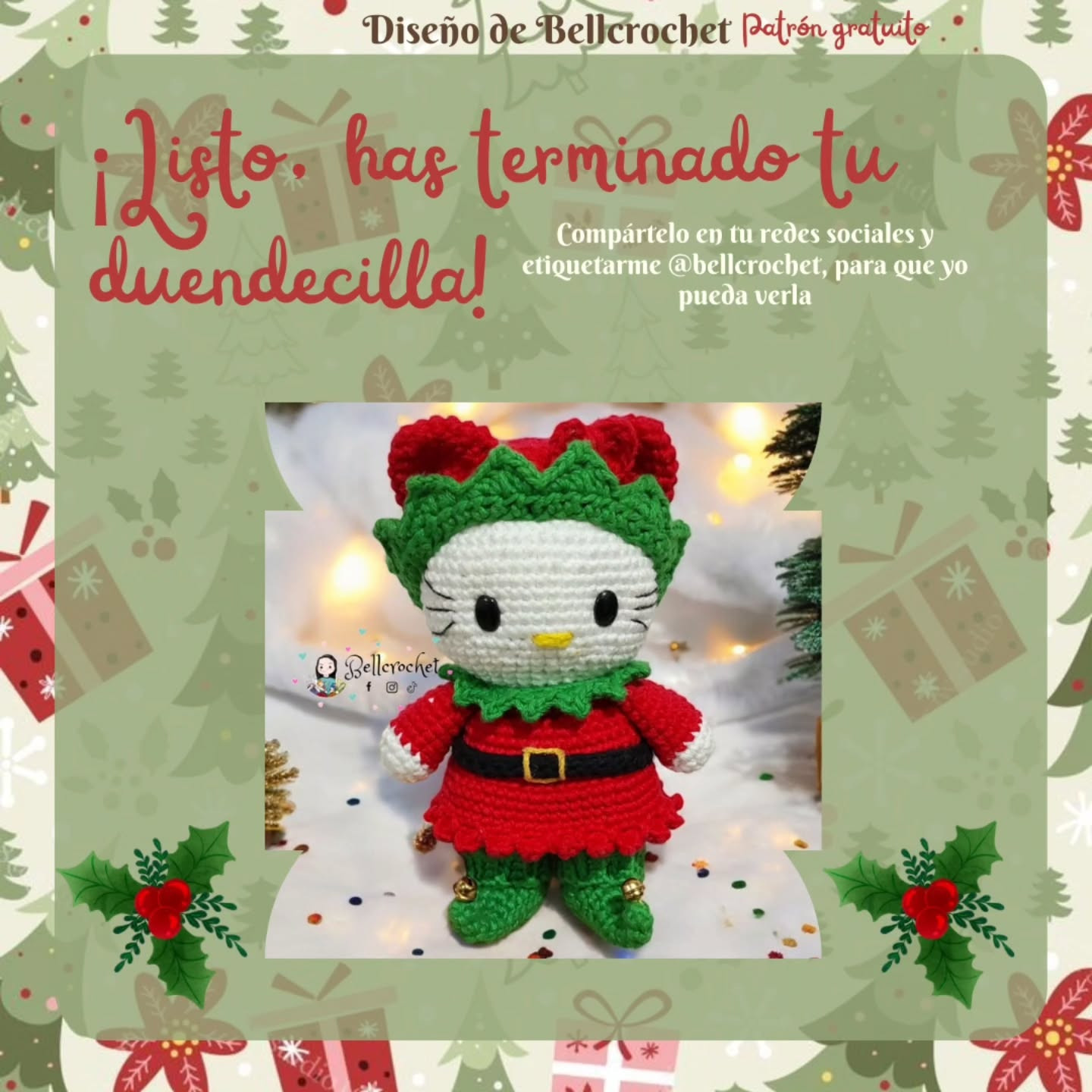 Muneca Hello Kitty Navidad: Patrón Crochet Gratis