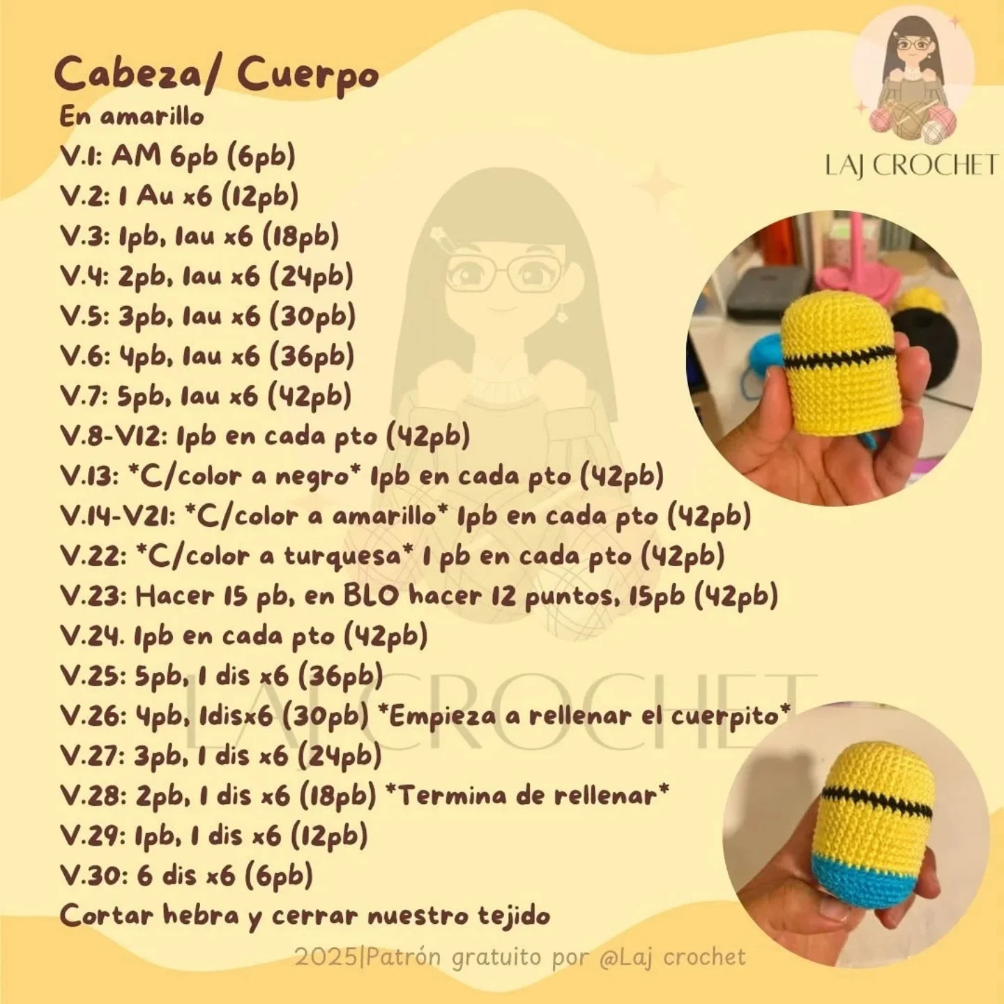 Muneco Minion Bob: Patrón de Ganchillo Gratis