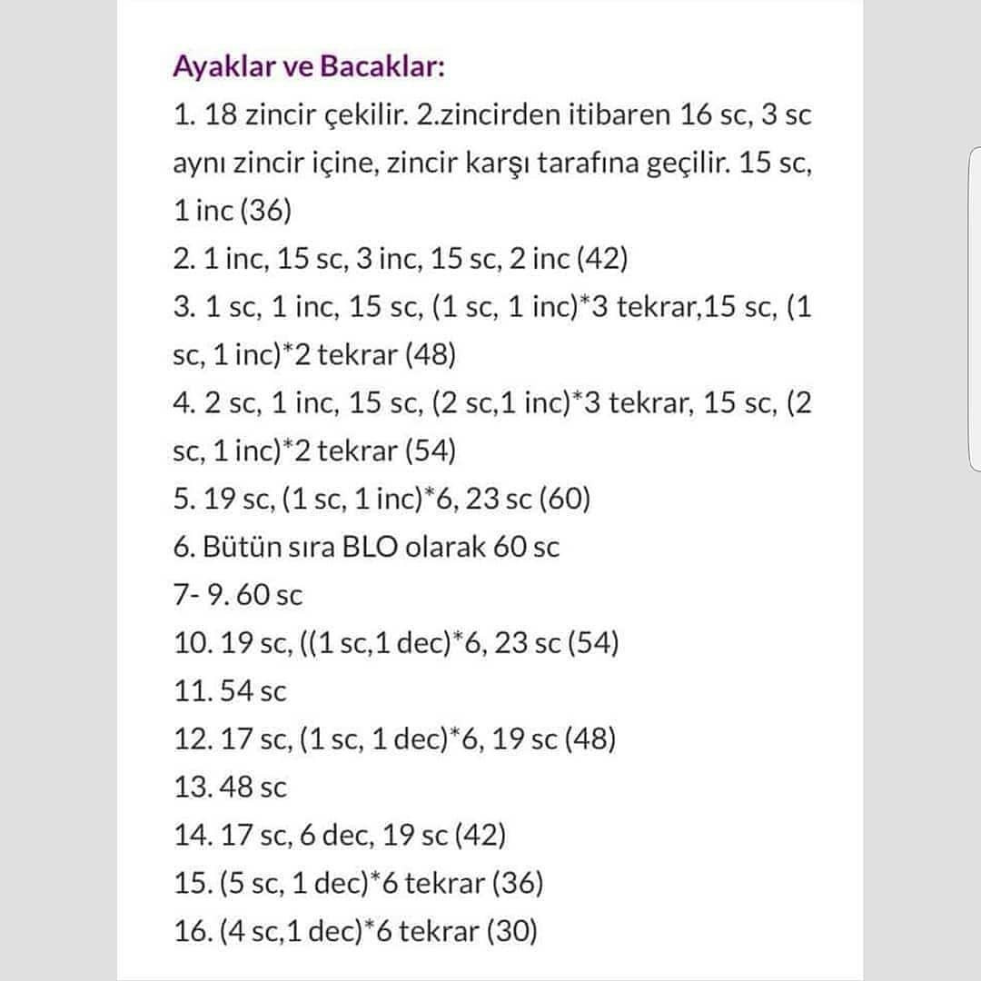 Örgü Bebek Şeması Ama tarif biraz kafamı karıştırdı açıkçası eksik parçalar olursa.