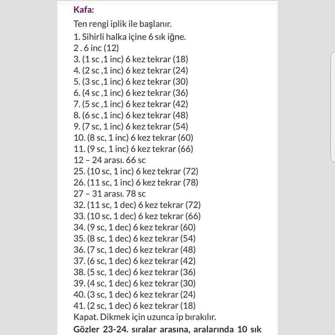 Örgü Bebek Şeması Ama tarif biraz kafamı karıştırdı açıkçası eksik parçalar olursa.
