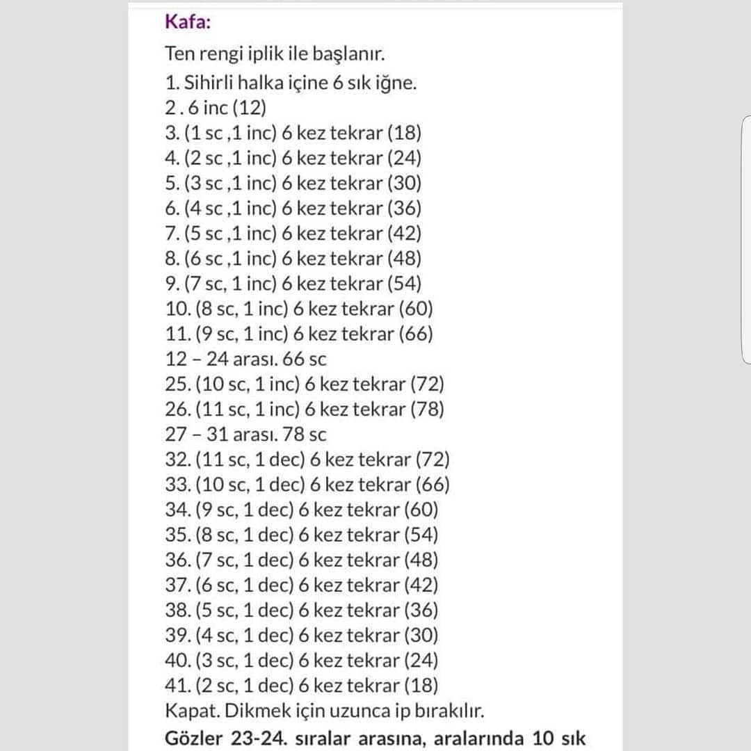 Örgü Bebek Şeması Ama tarif biraz kafamı karıştırdı açıkçası eksik parçalar olursa.