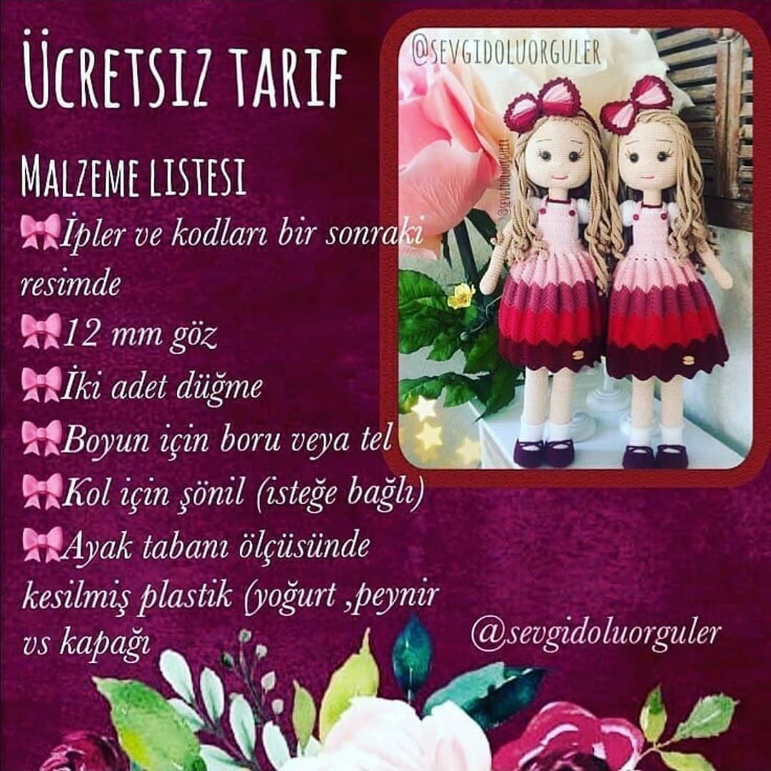 Örgü Bebek Şeması:  Renkli Elbiseli İki İkiz