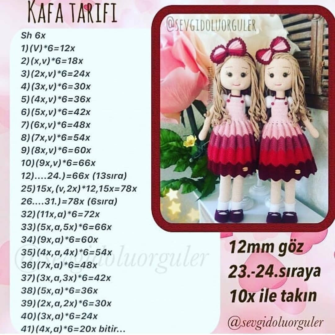 Örgü Bebek Şeması:  Renkli Elbiseli İki İkiz