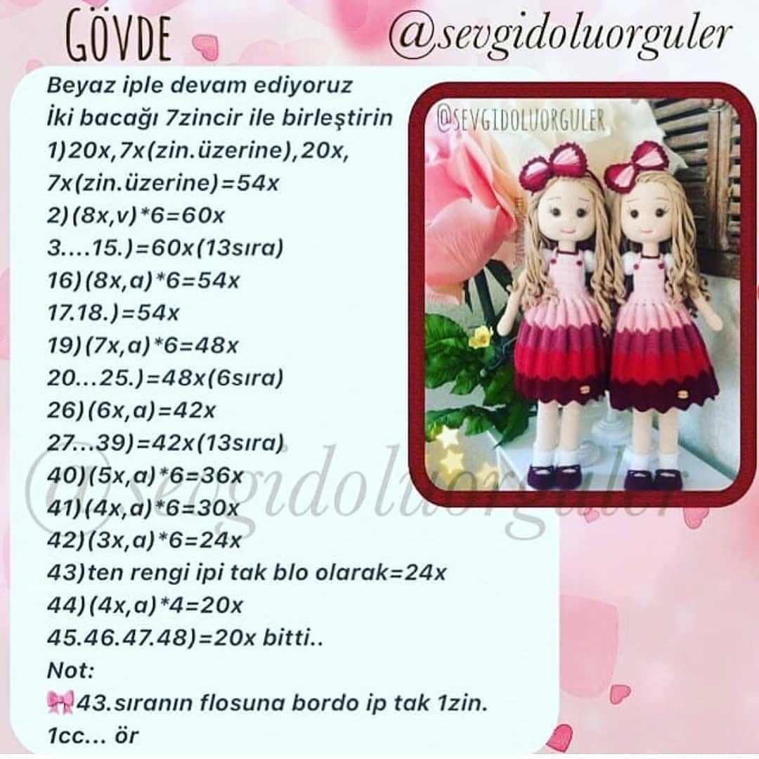 Örgü Bebek Şeması:  Renkli Elbiseli İki İkiz