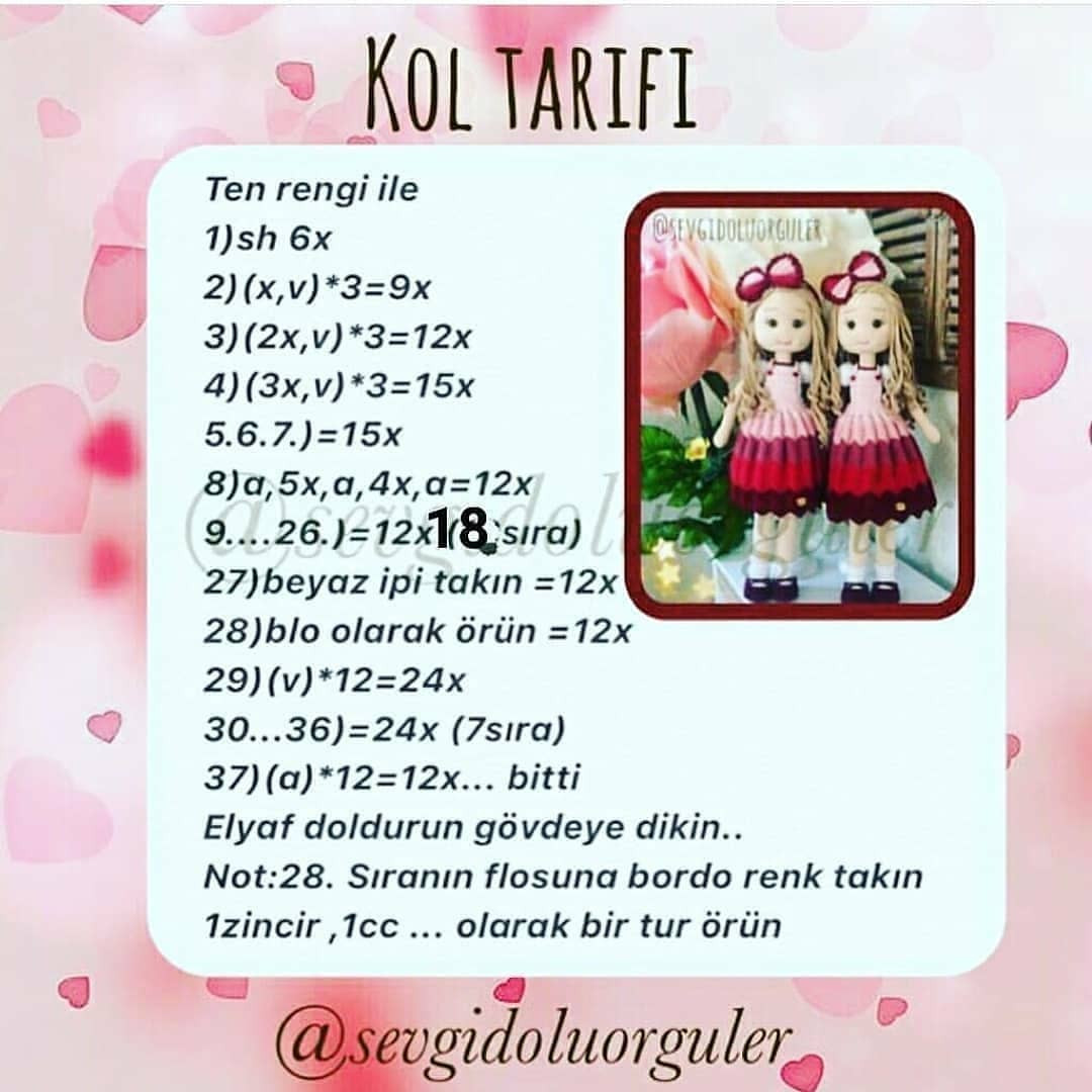 Örgü Bebek Şeması:  Renkli Elbiseli İki İkiz