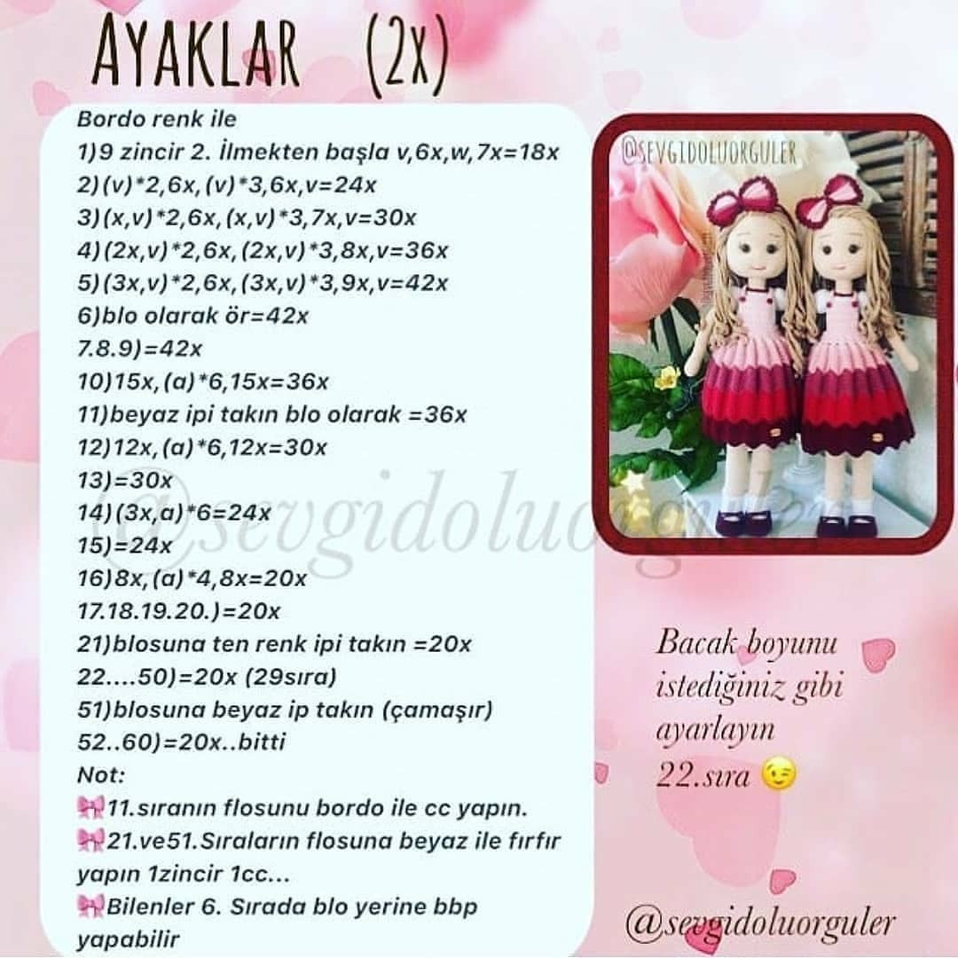 Örgü Bebek Şeması:  Renkli Elbiseli İki İkiz