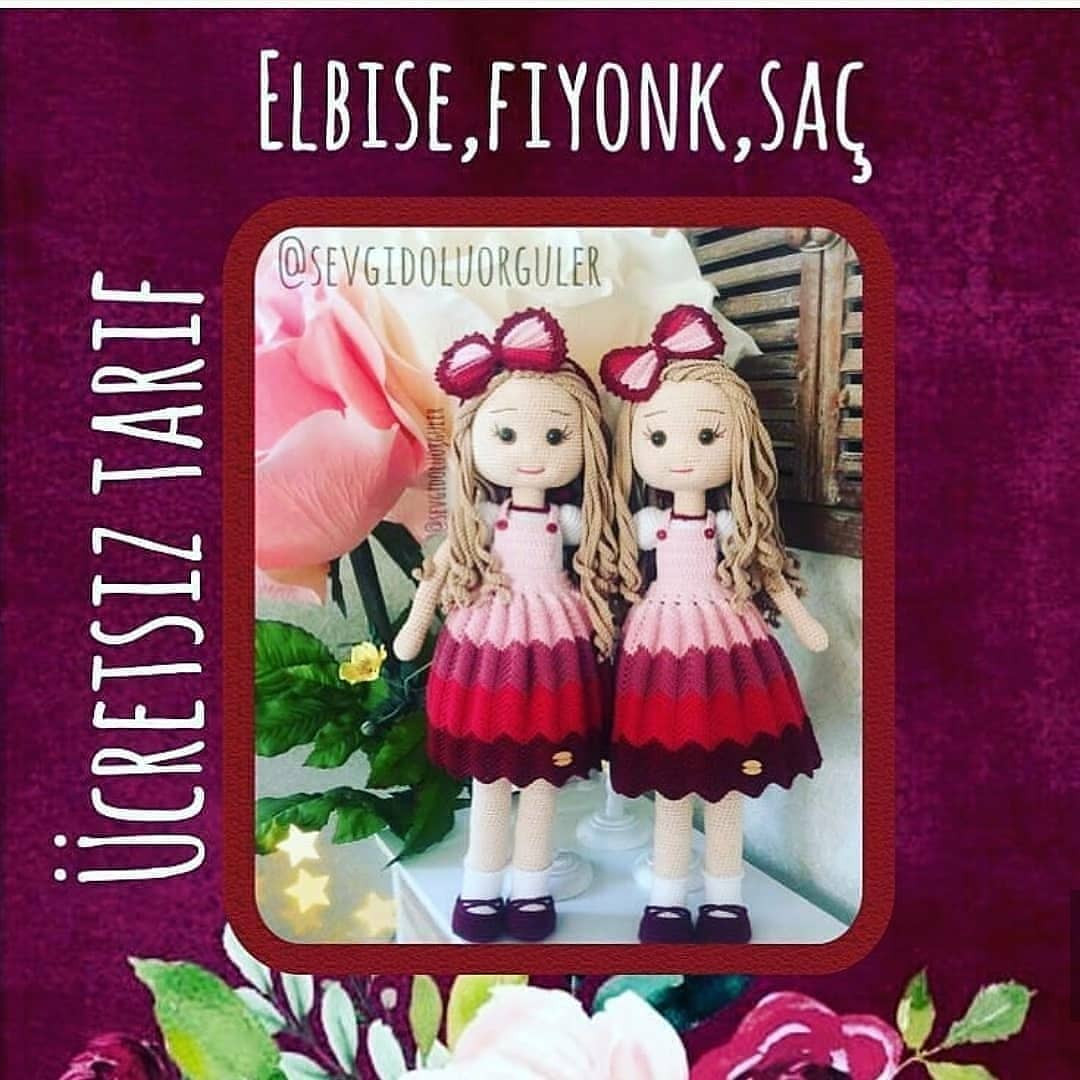 Örgü Bebek Şeması:  Renkli Elbiseli İki İkiz