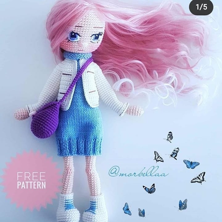 Örgü Bebek Şeması: Şirin Pembe Saçlı Kız