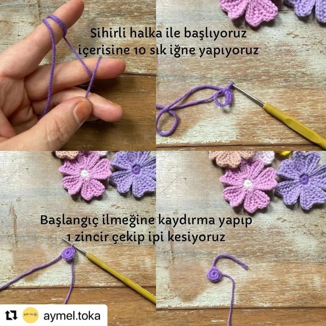 Örgü Çiçek Yapımı Şeması
