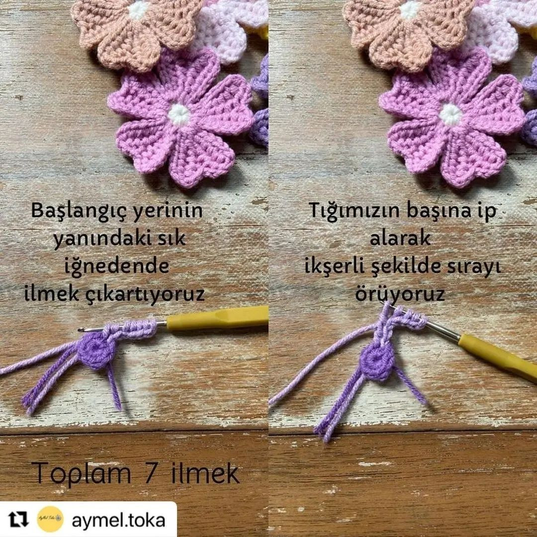 Örgü Çiçek Yapımı Şeması