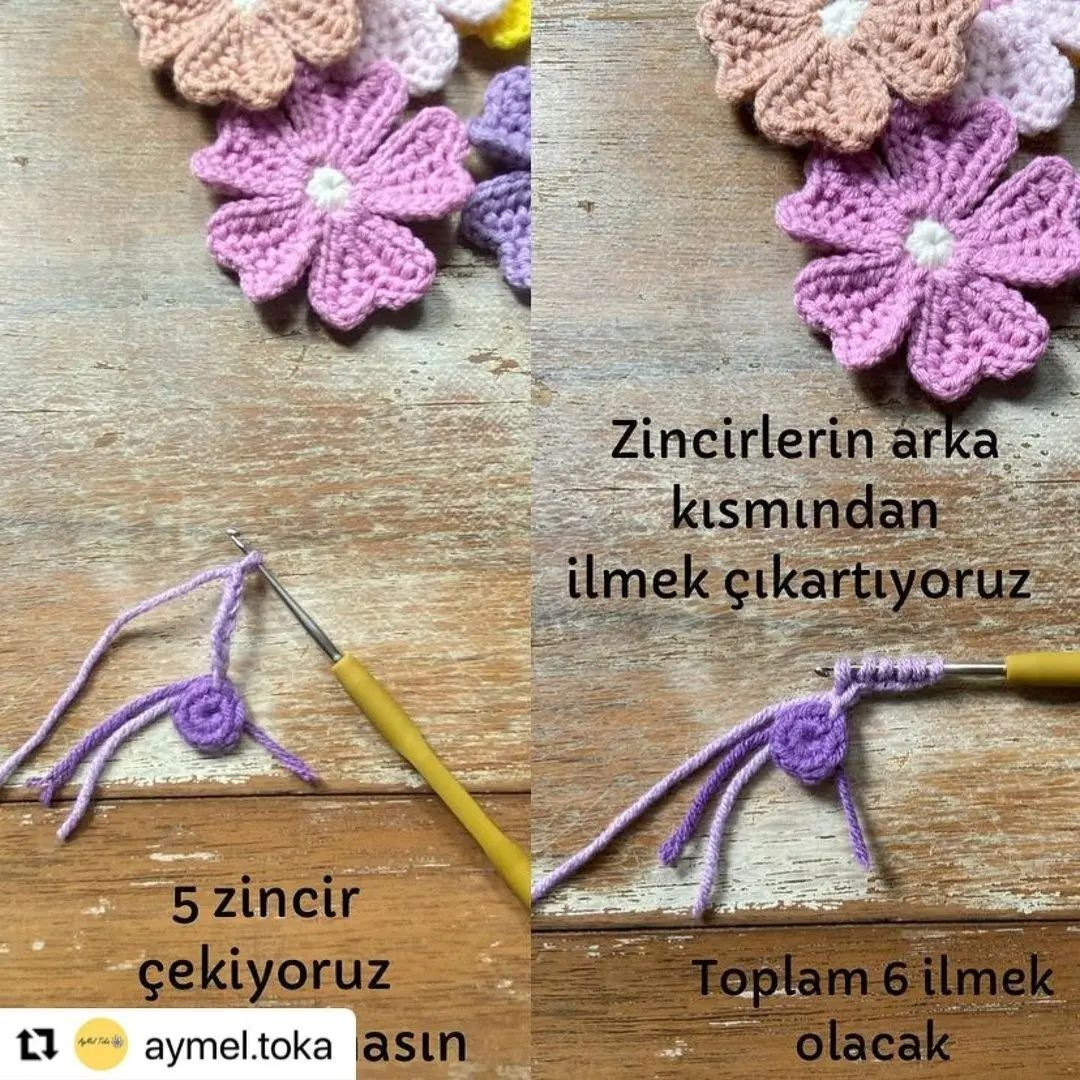 Örgü Çiçek Yapımı Şeması