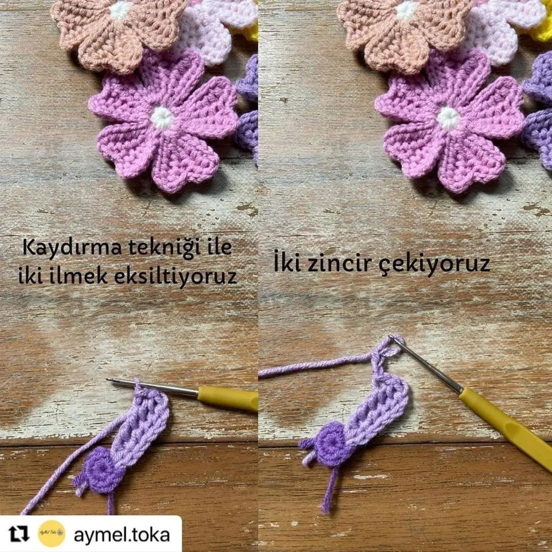 Örgü Çiçek Yapımı Şeması