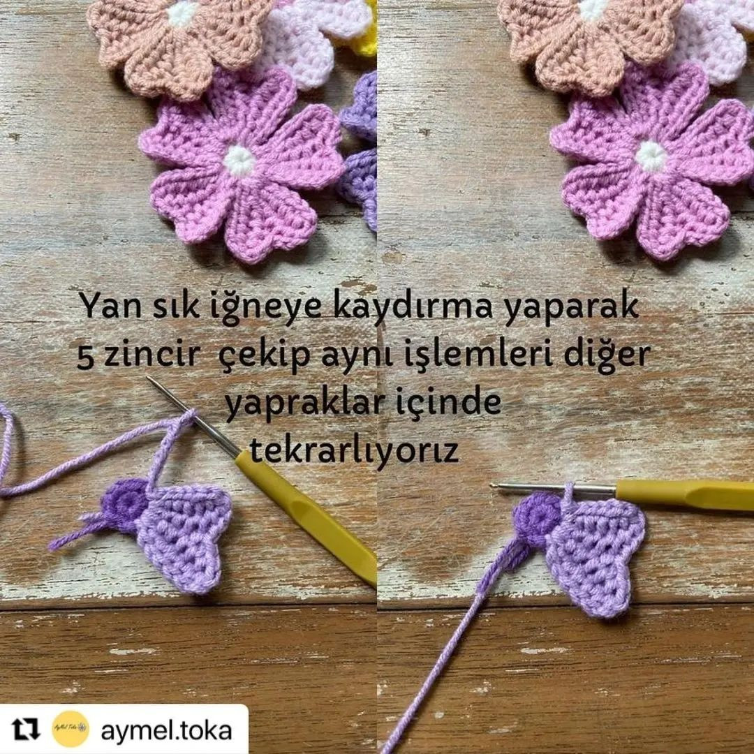 Örgü Çiçek Yapımı Şeması
