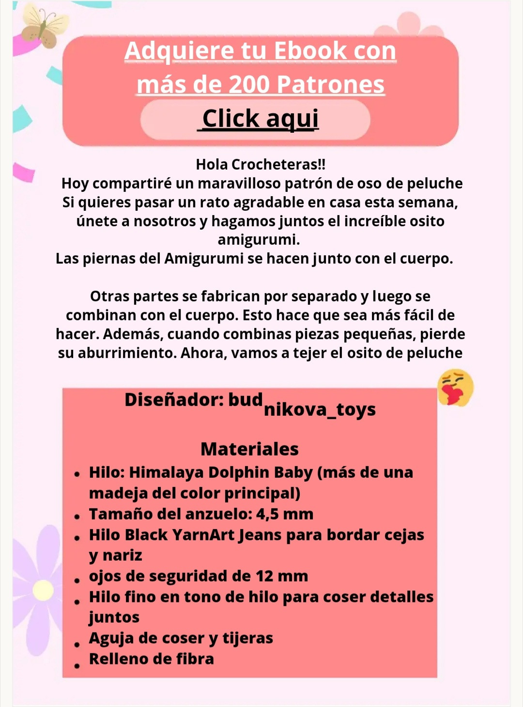 Osito Amigurumi: Patrón Gratis para tejer OSITO EN CHENILLE