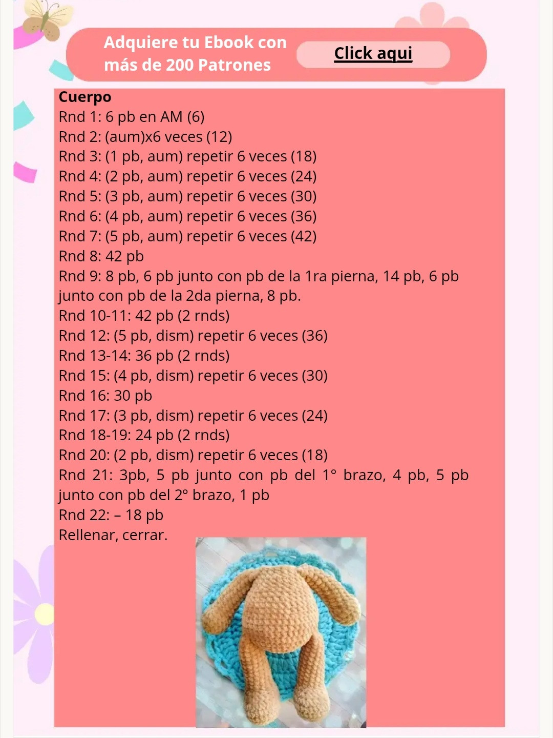 Osito Amigurumi: Patrón Gratis para tejer OSITO EN CHENILLE