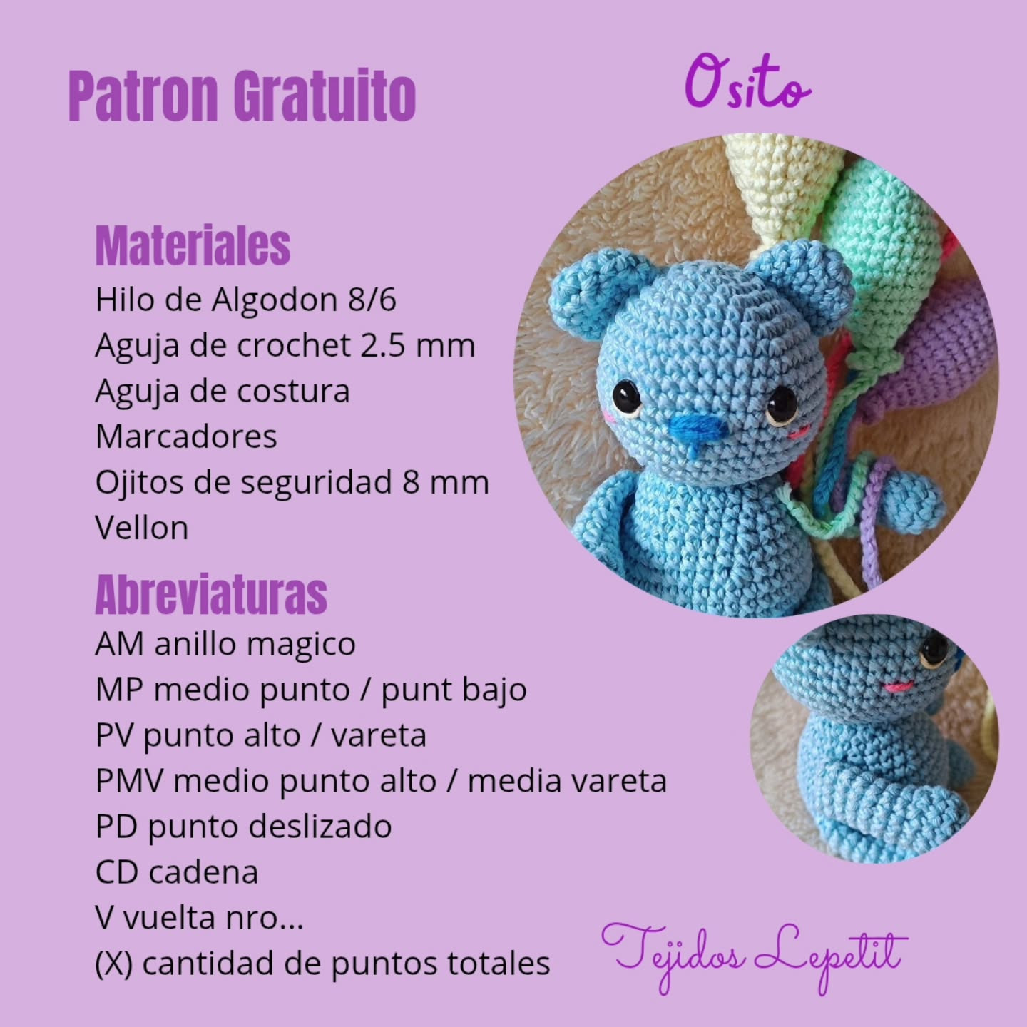 Osito amigurumi: Patrón gratuito para tejer.