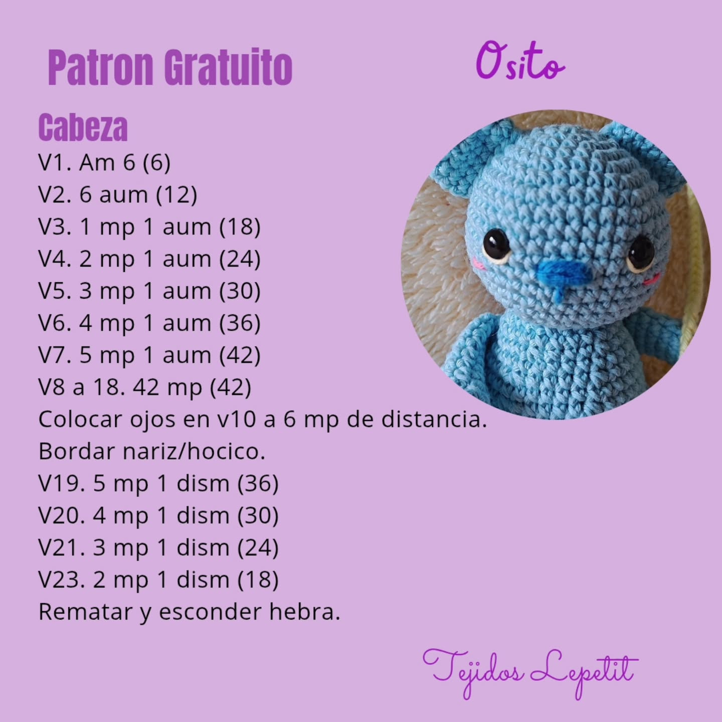 Osito amigurumi: Patrón gratuito para tejer.