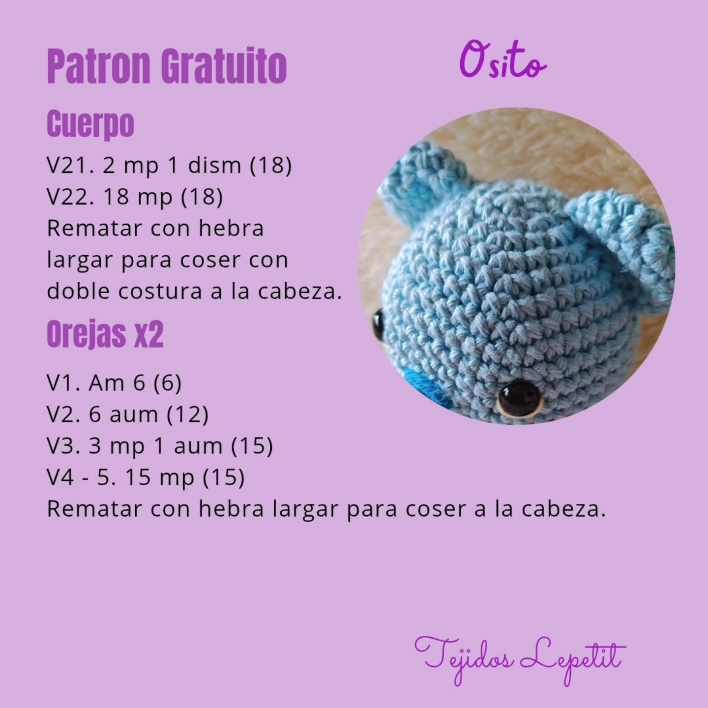 Osito amigurumi: Patrón gratuito para tejer.