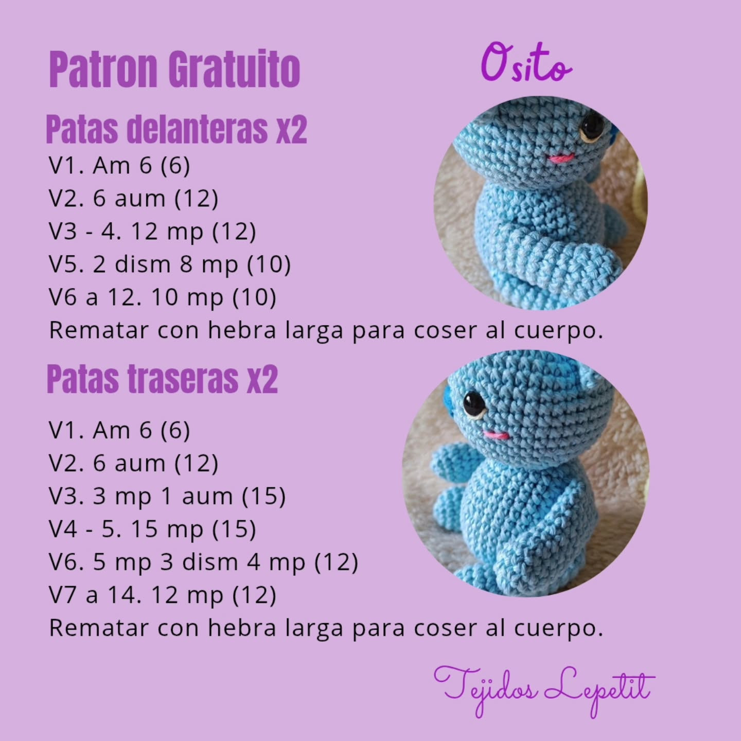 Osito amigurumi: Patrón gratuito para tejer.