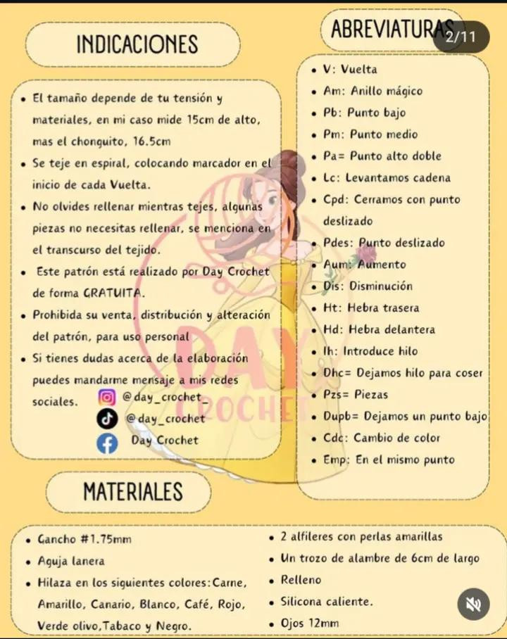 Patrón amigurumi Belle gratis
