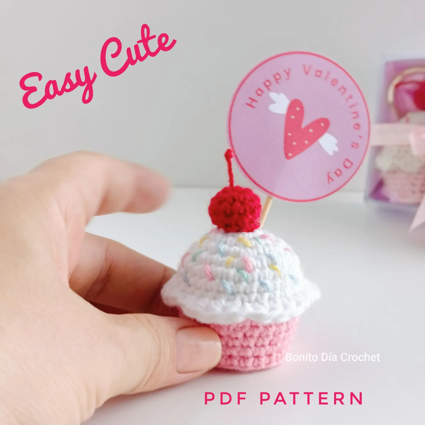 Patrón amigurumi cupcake San Valentín PDF