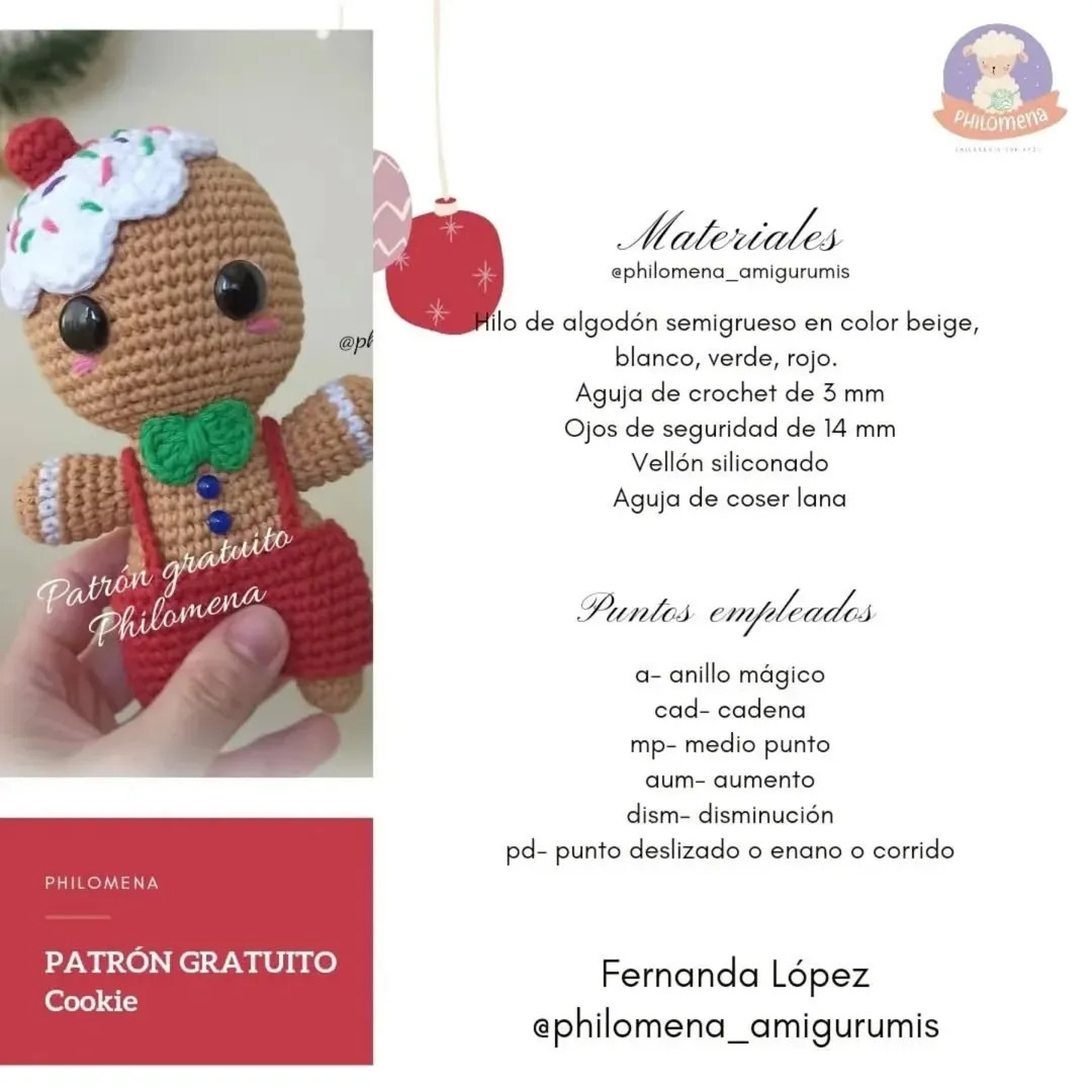 Patrón amigurumi galleta de jengibre gratis