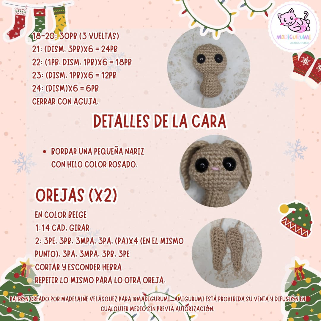 Patrón amigurumi Gaspar: Conejito navideño gratis