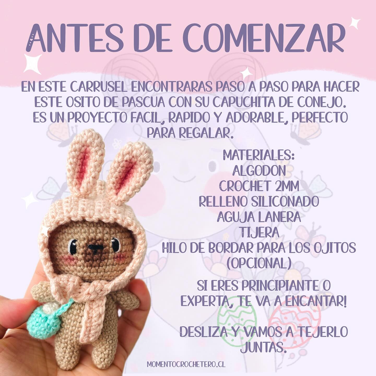 Patrón amigurumi gratis: Osito de Pascua paso a paso