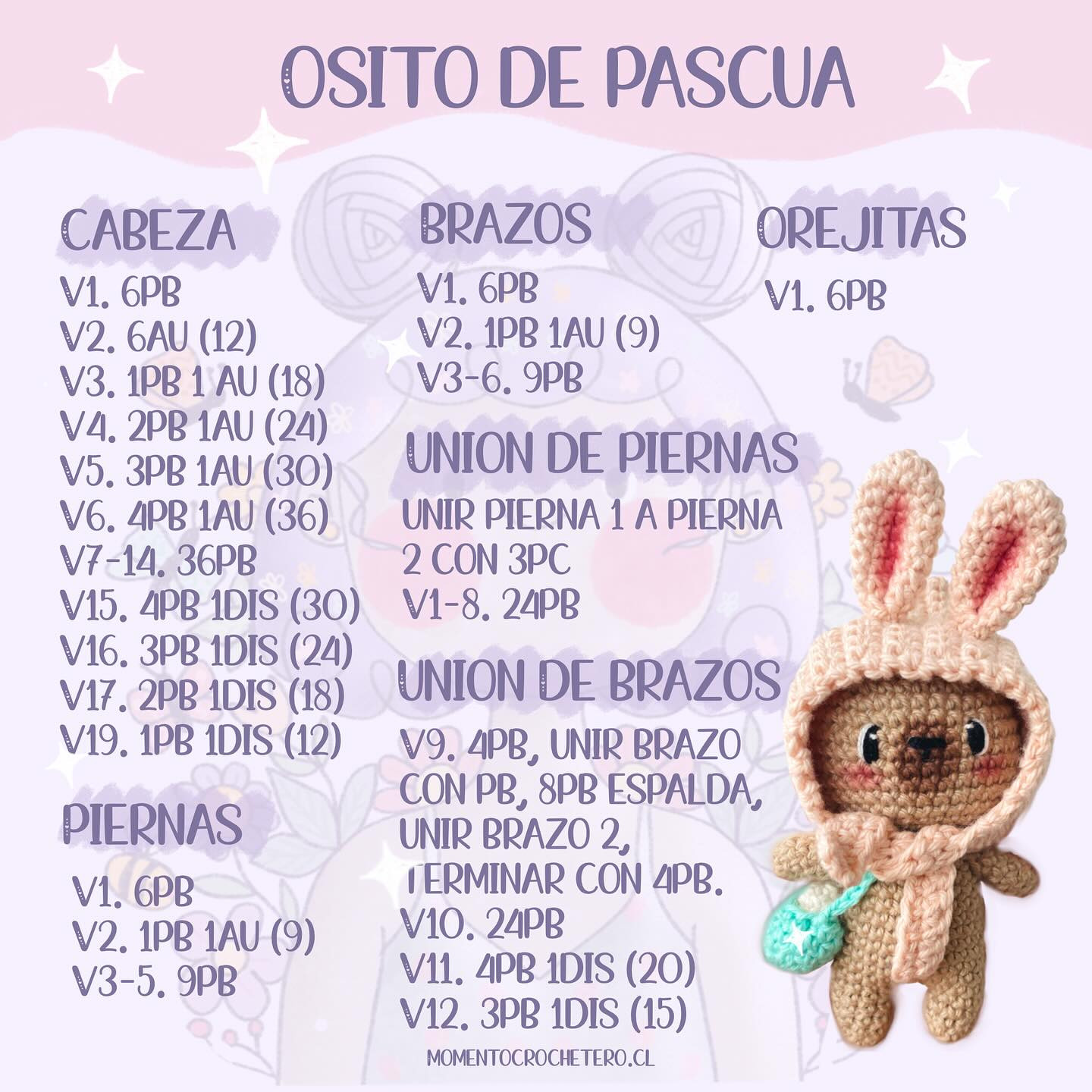 Patrón amigurumi gratis: Osito de Pascua paso a paso