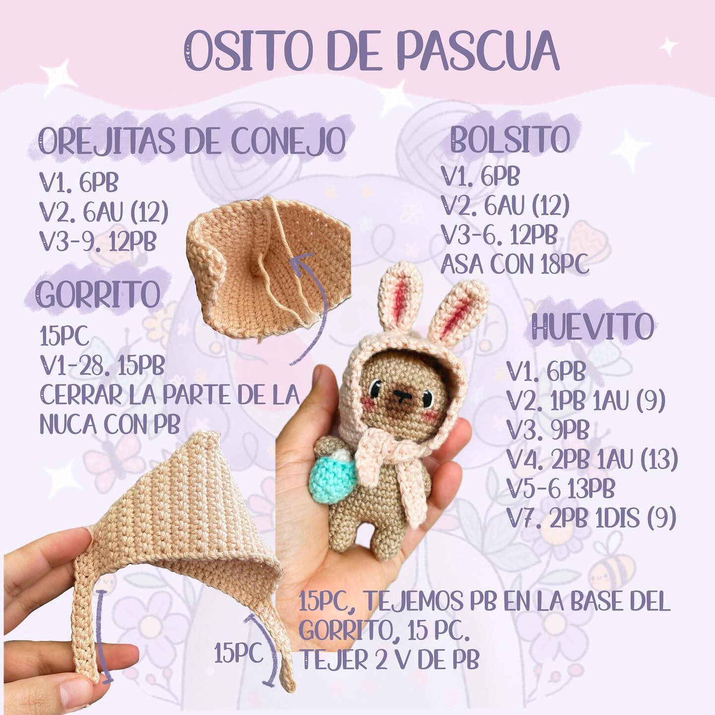 Patrón amigurumi gratis: Osito de Pascua paso a paso