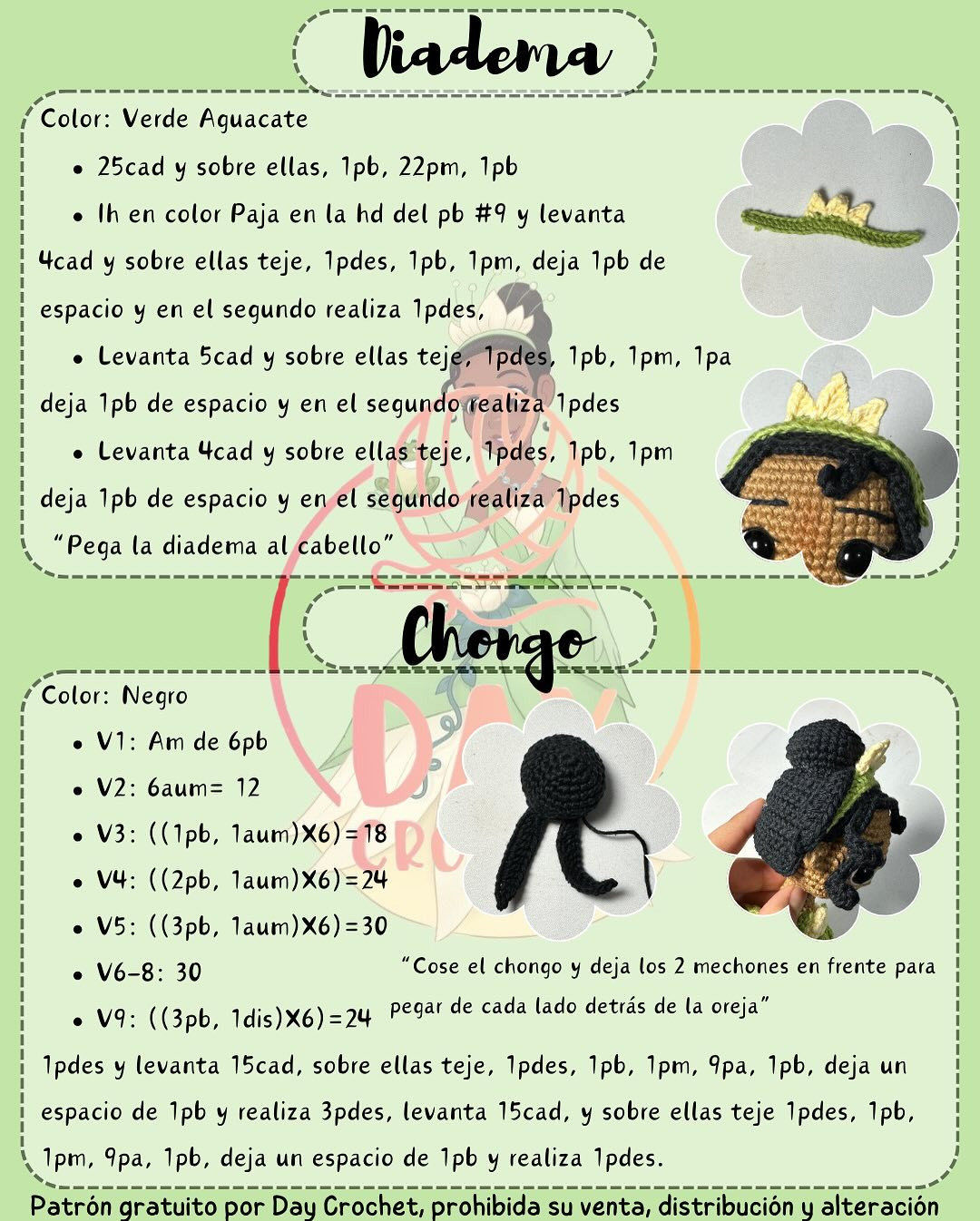 Patrón amigurumi gratuito: Princesa Tiana