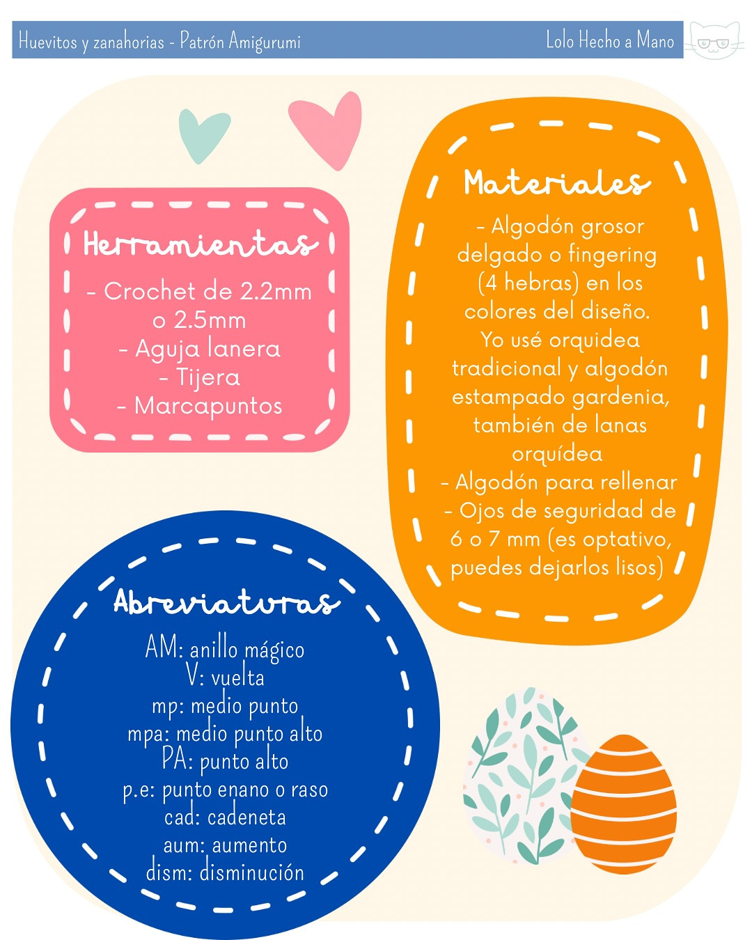 Patrón amigurumi: Huevos de Pascua y Zanahorias tejidas a crochet