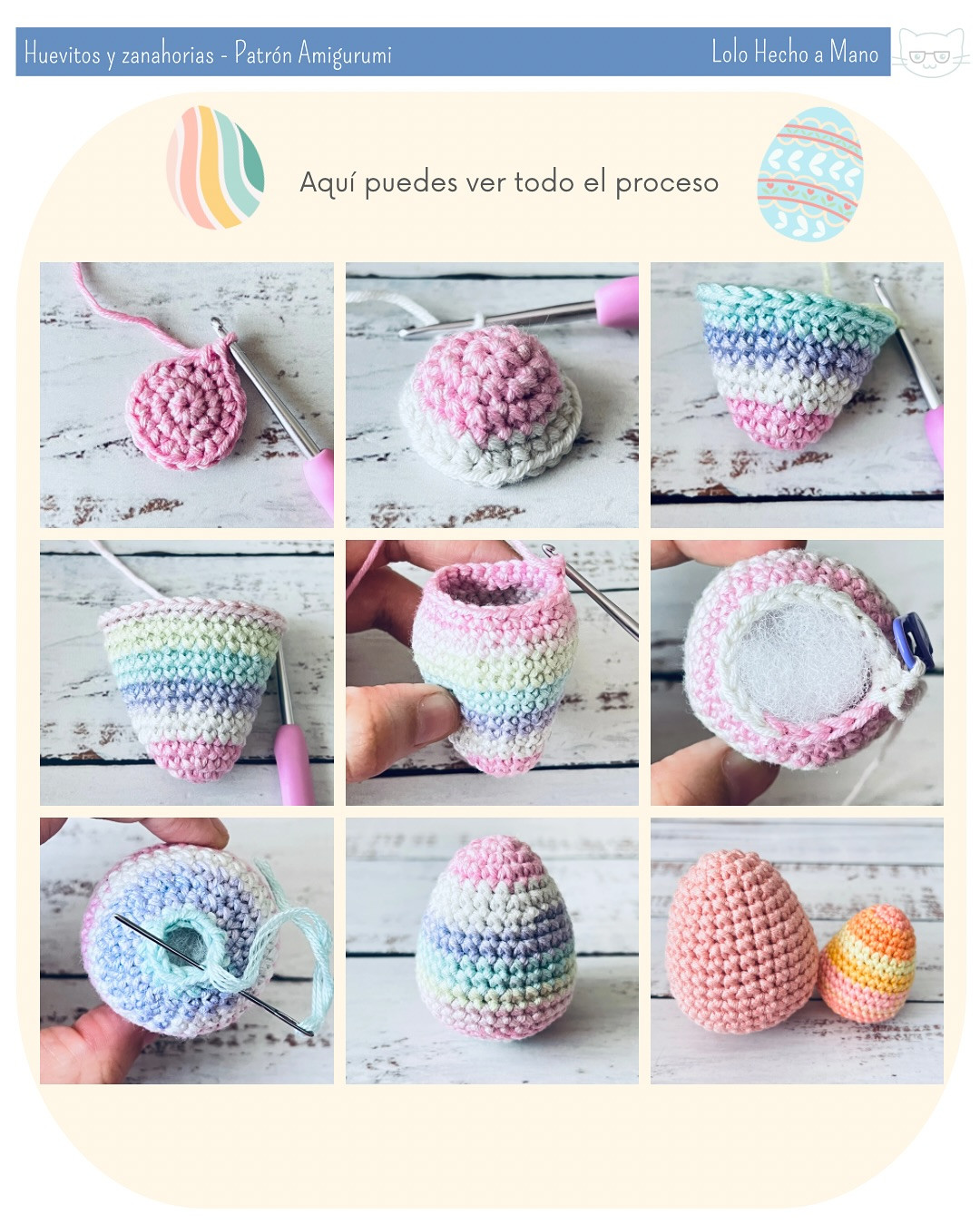 Patrón amigurumi: Huevos de Pascua y Zanahorias tejidas a crochet