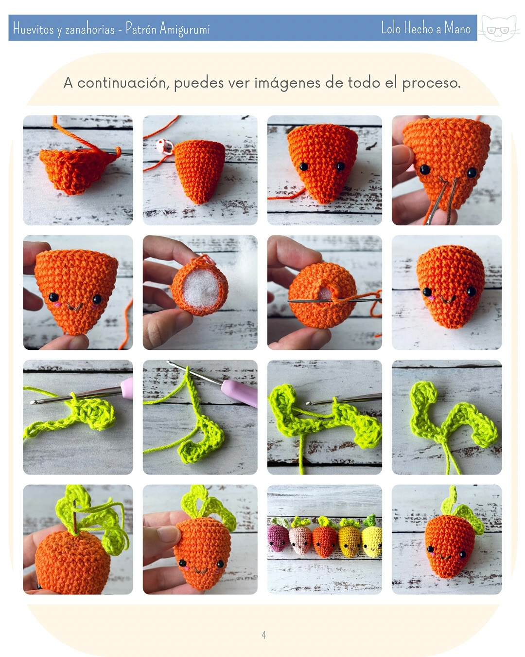 Patrón amigurumi: Huevos de Pascua y Zanahorias tejidas a crochet