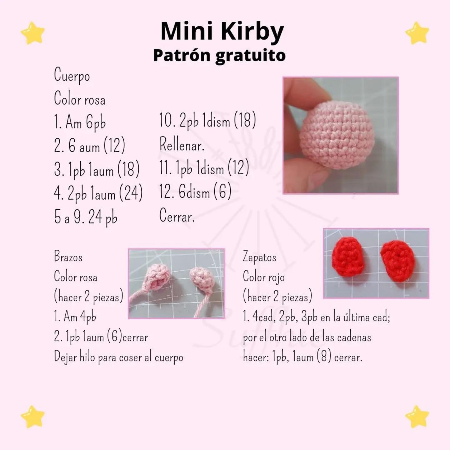 Patrón amigurumi Kirby tejido a crochet.
