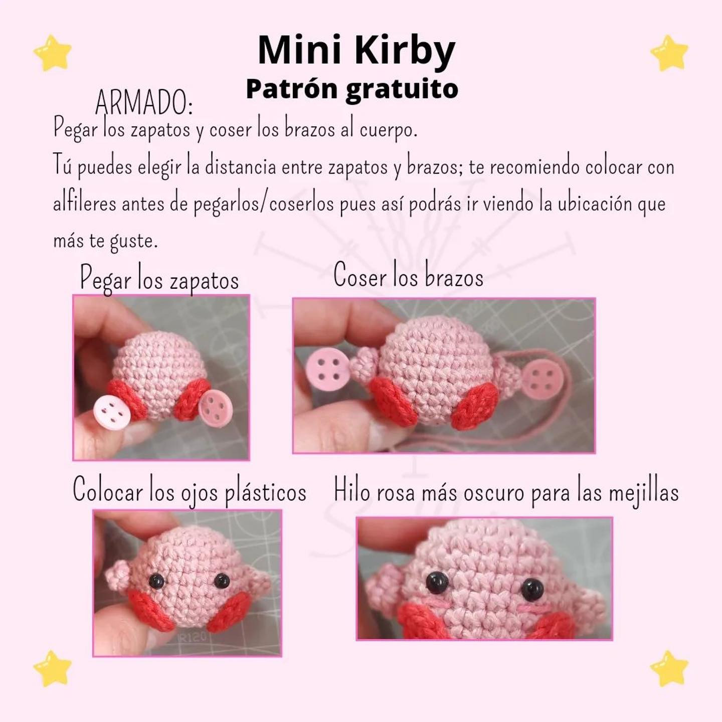 Patrón amigurumi Kirby tejido a crochet.