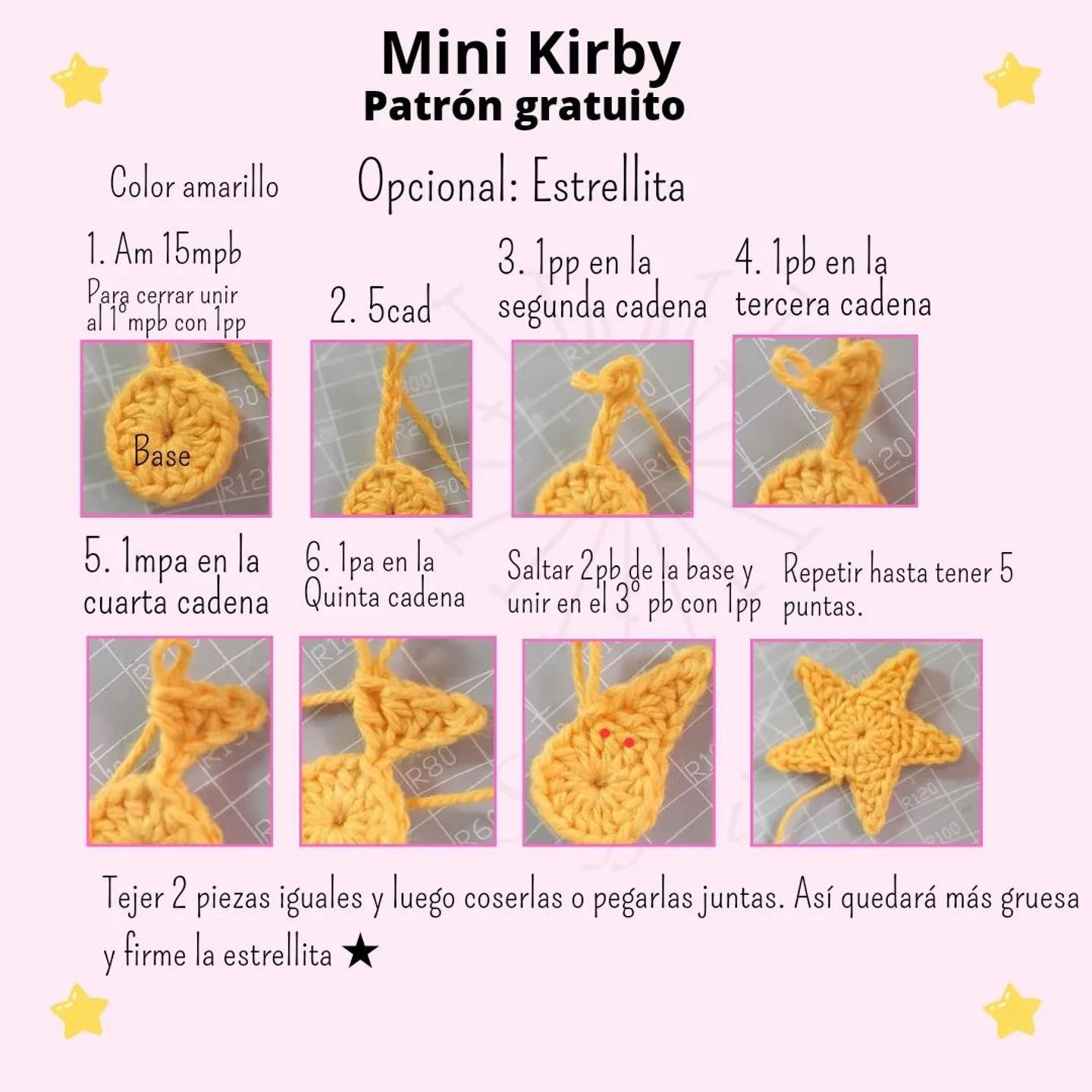 Patrón amigurumi Kirby tejido a crochet.