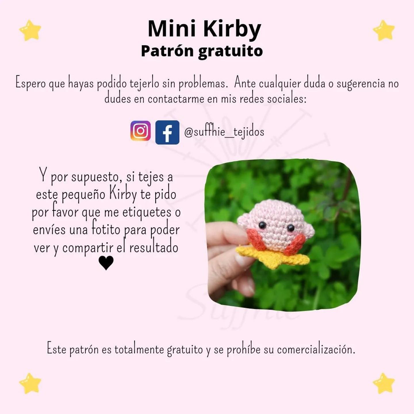 Patrón amigurumi Kirby tejido a crochet.