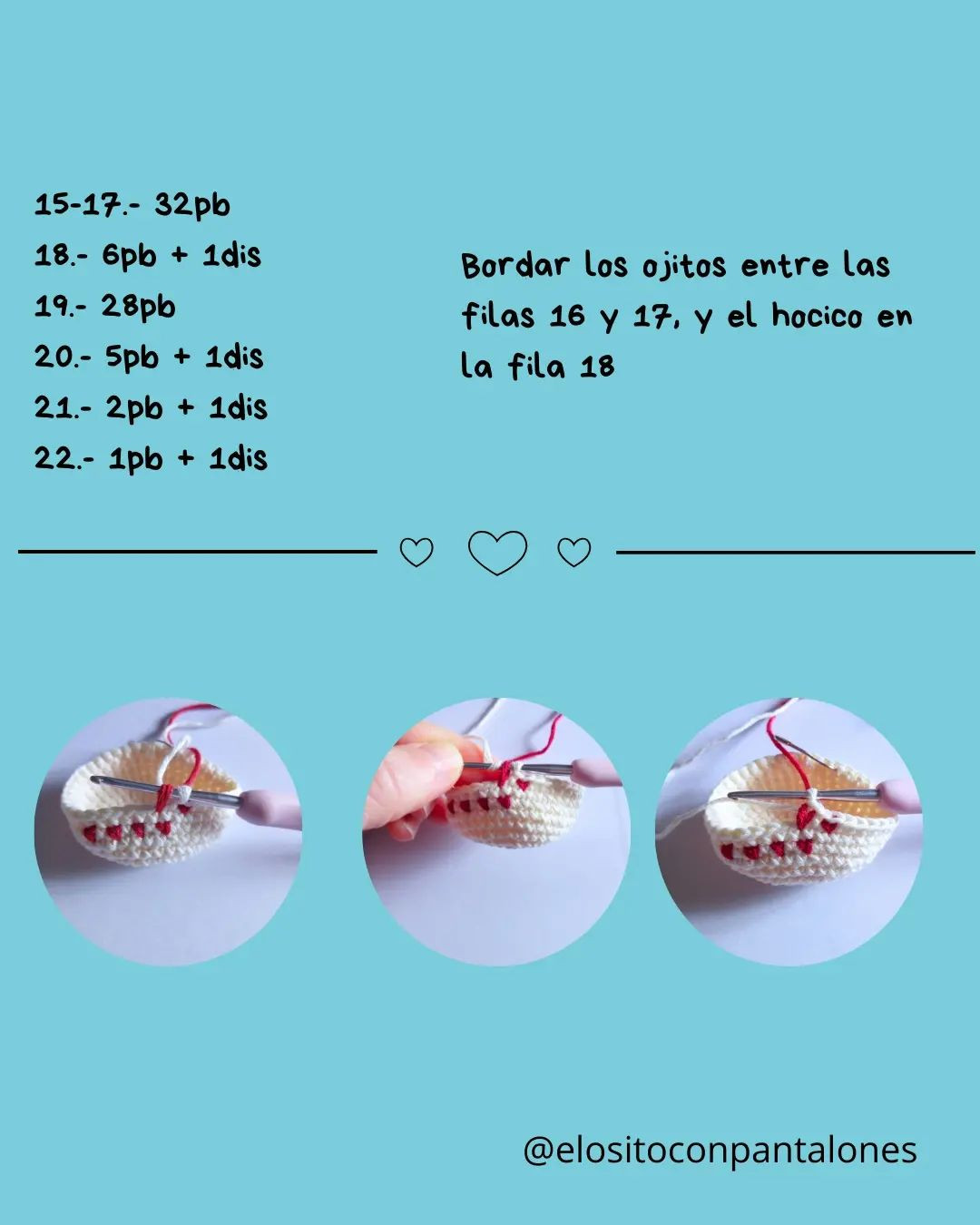Patrón amigurumi: Osito con corazones tejidos a crochet