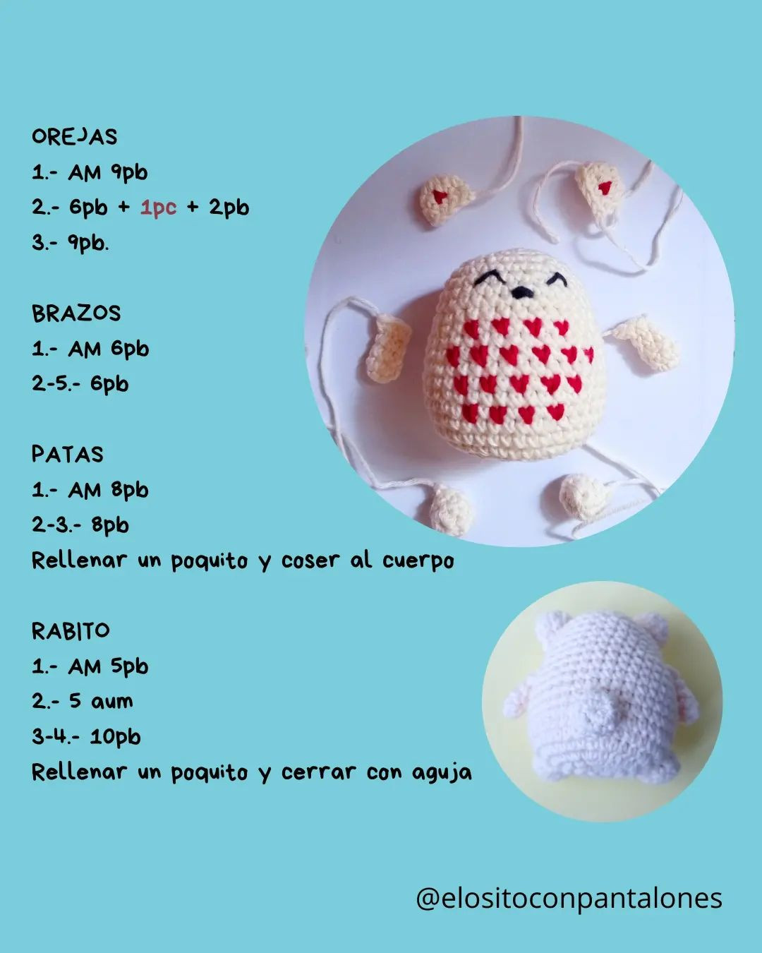 Patrón amigurumi: Osito con corazones tejidos a crochet