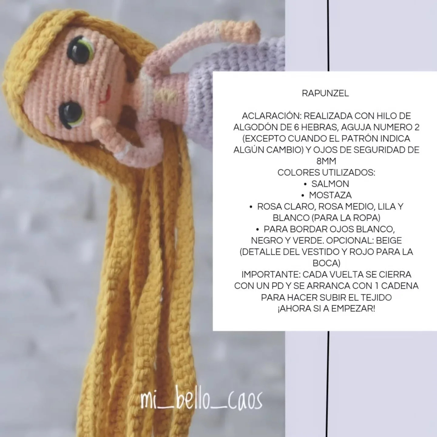 Patrón amigurumi Rapunzel: Parte 1