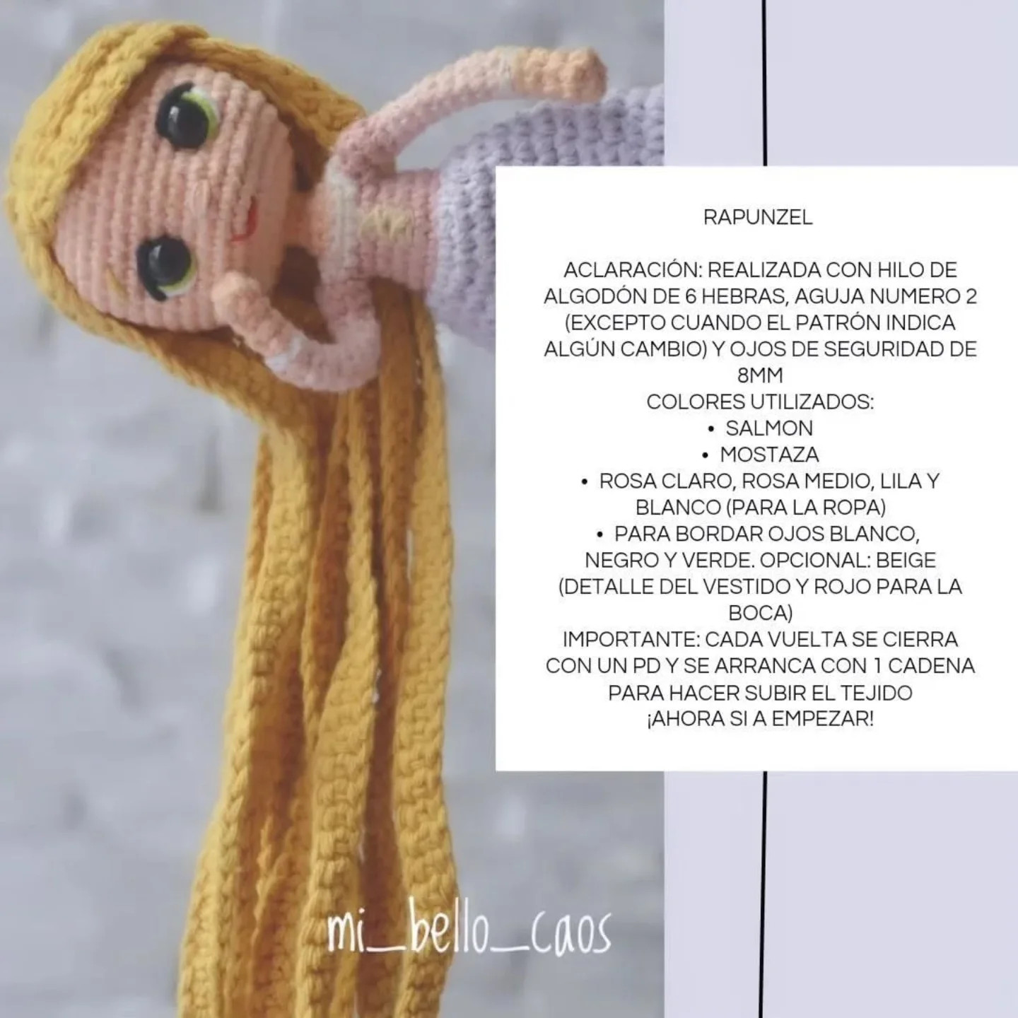 Patrón amigurumi Rapunzel: Parte 1