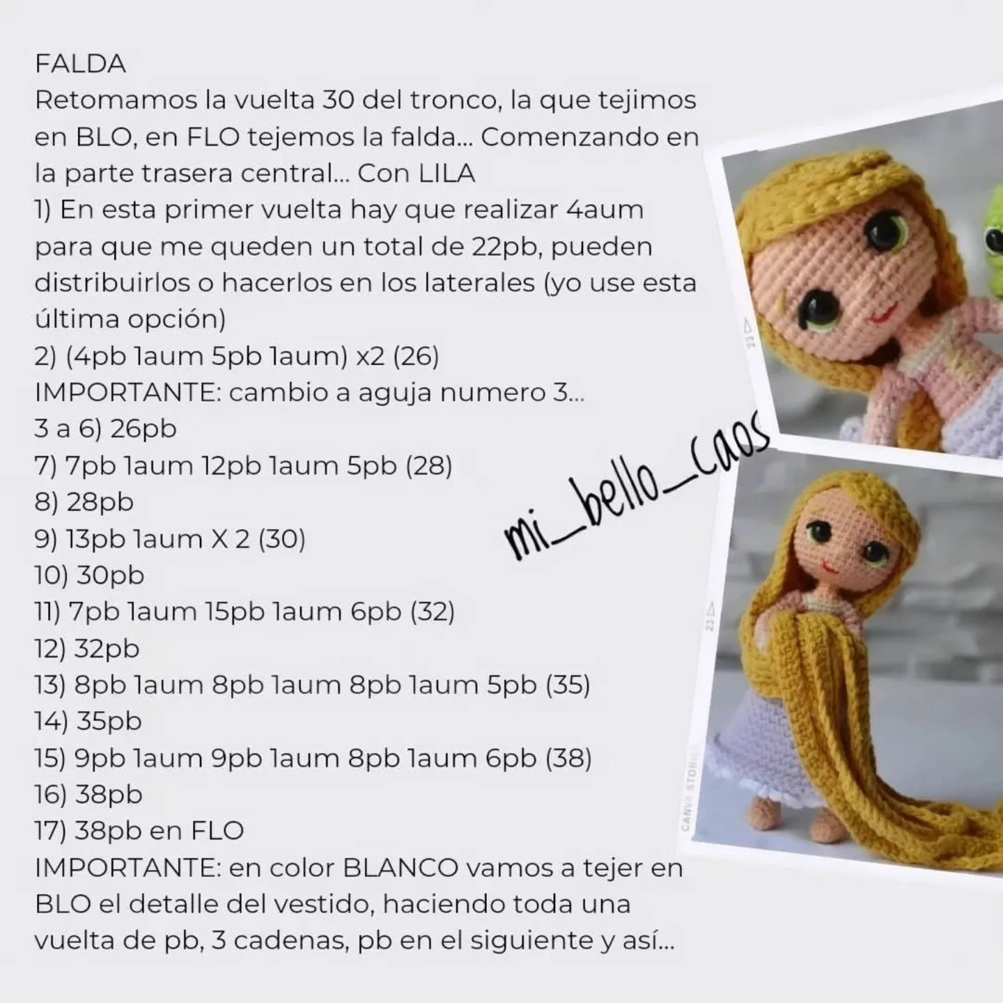 Patrón amigurumi Rapunzel: Parte 1