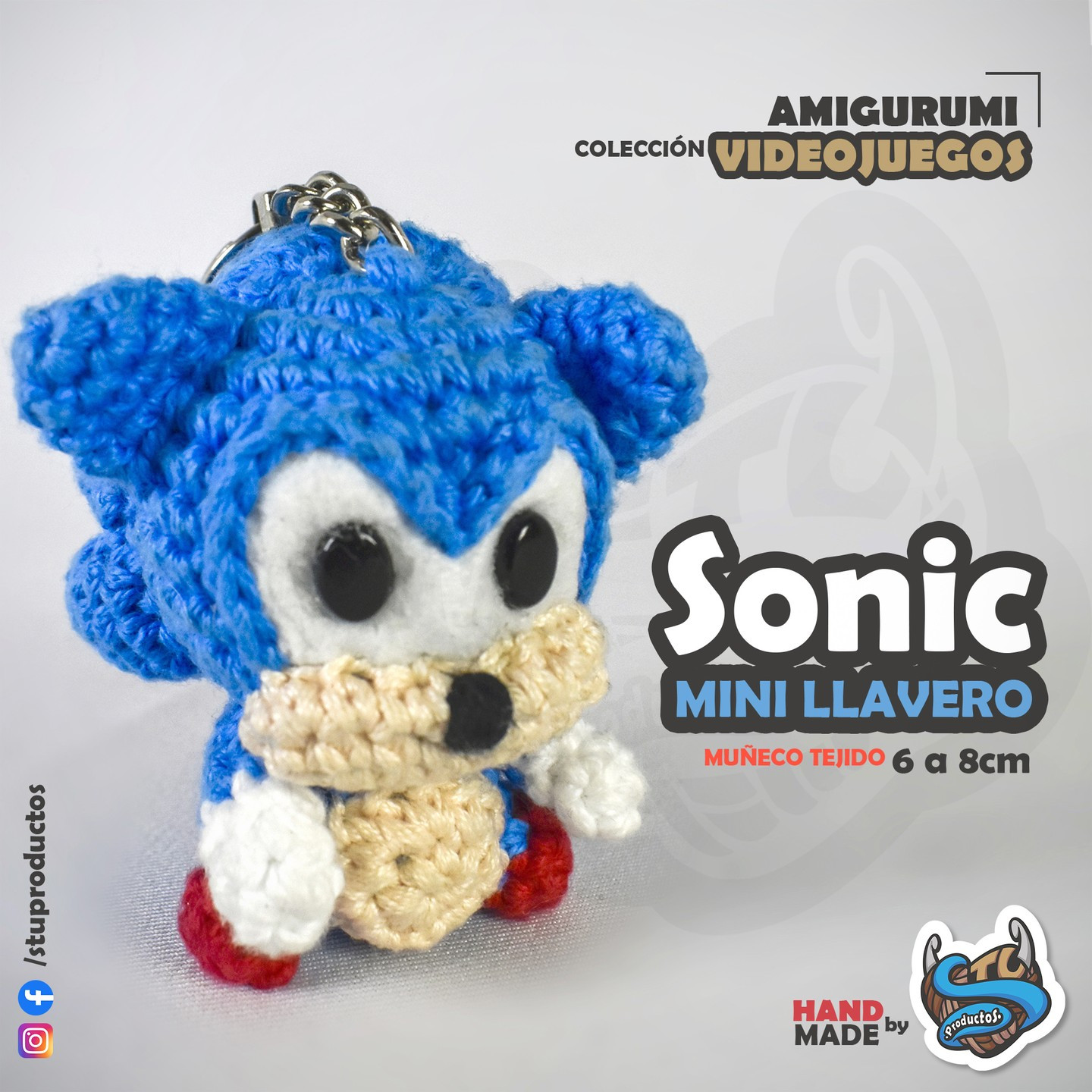 Patrón Amigurumi Sonic Gratis: Llavero tejido a crochet