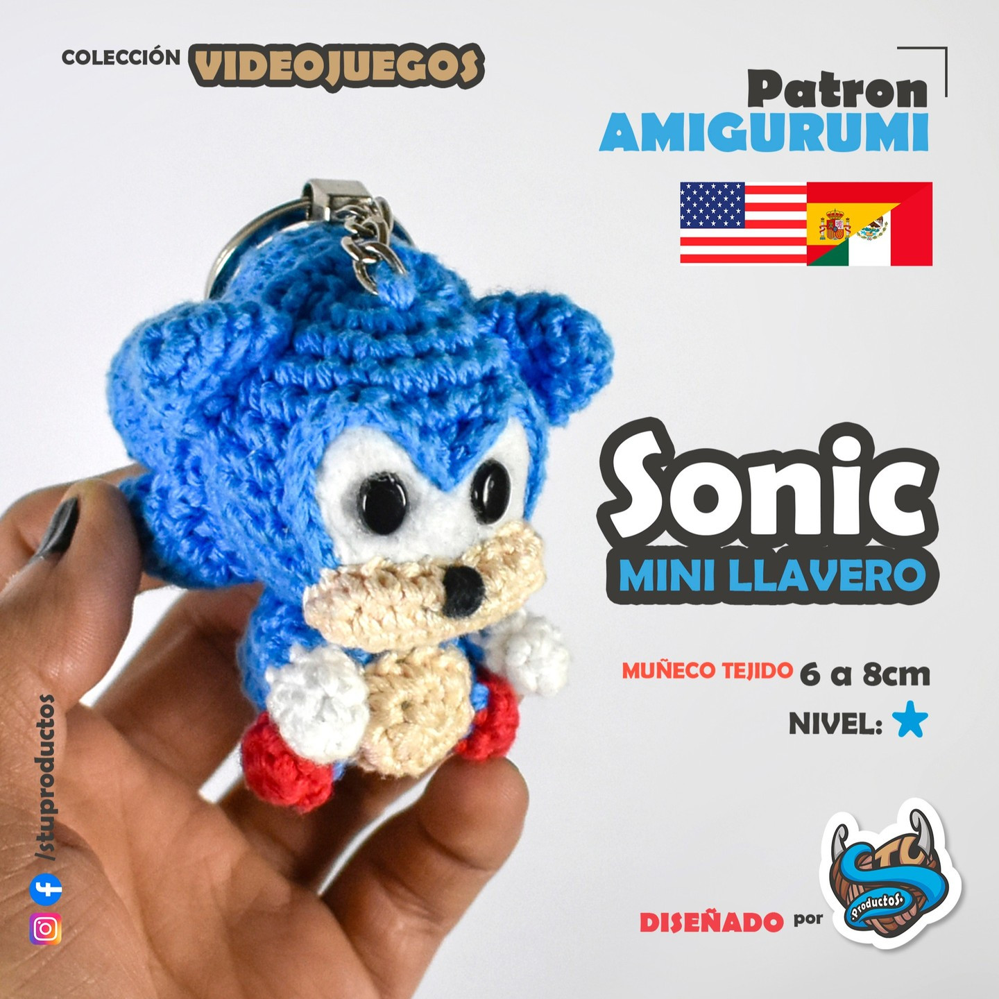 Patrón Amigurumi Sonic Gratis: Llavero tejido a crochet