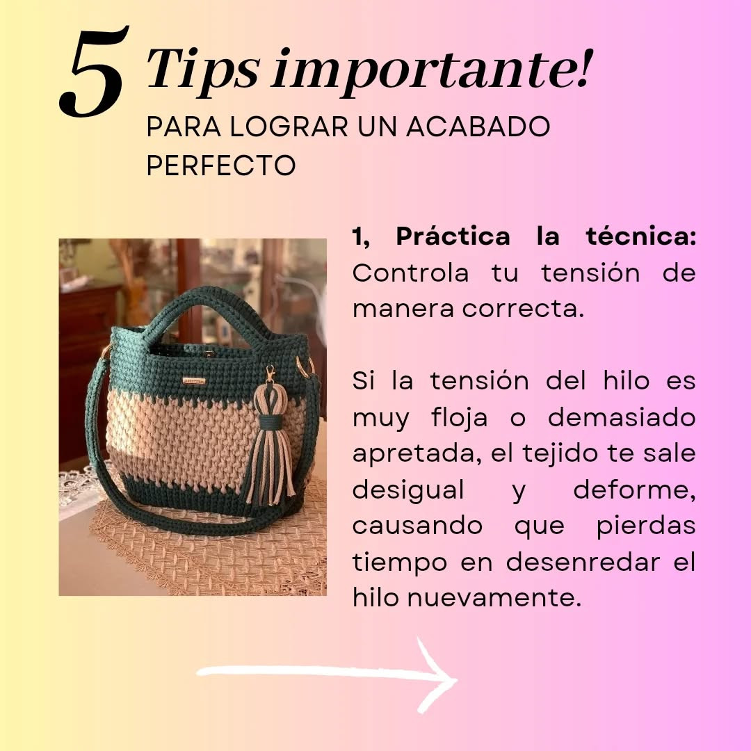 PATRÓN: Bolso tejido a crochet;  modelo y gráfico incluido